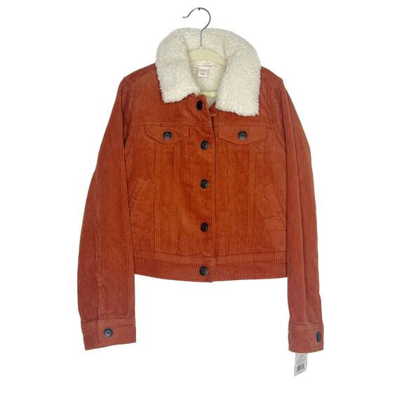 CAT & JACK Girls Sherpa Lined Corduroy Jacket Button Up Burnt Orange Size 6 NWT - Picture 6 of 6